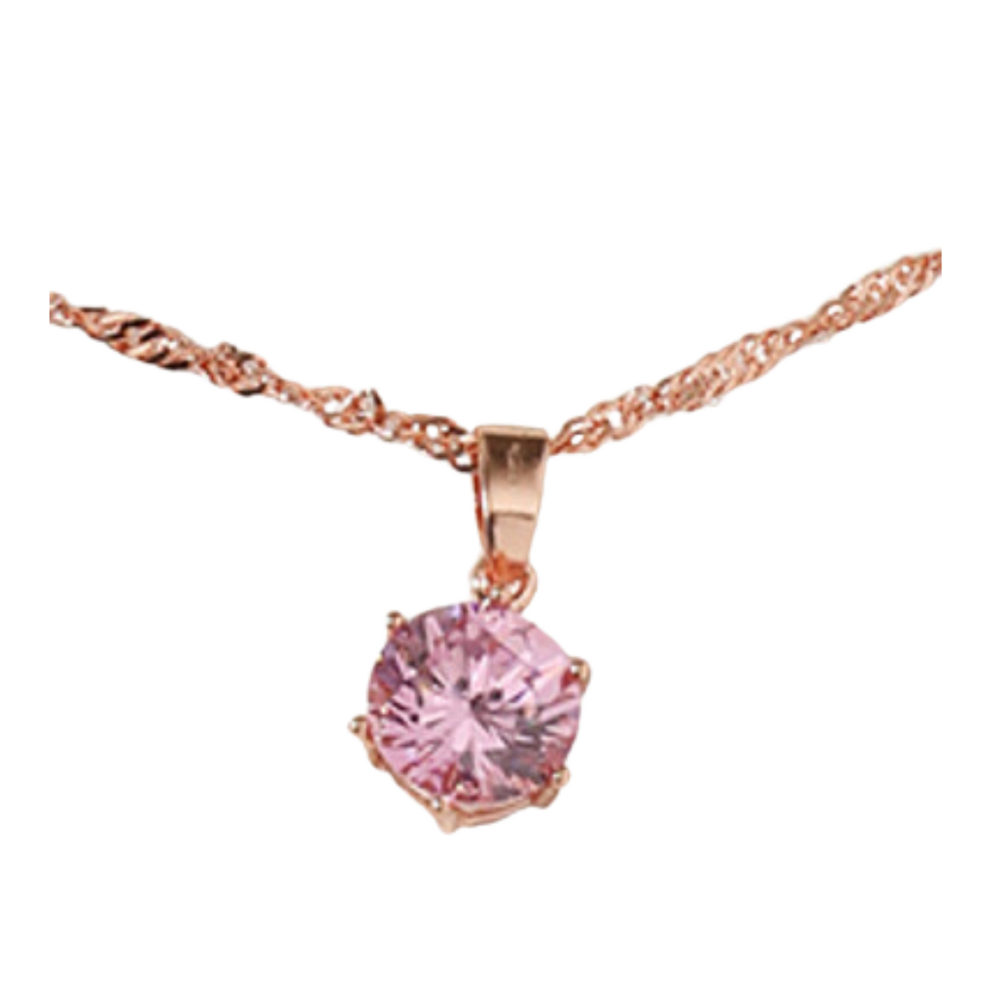 Pink Sapphire Solitaire Zircon Crystal Rose Gold Pendant Necklace
