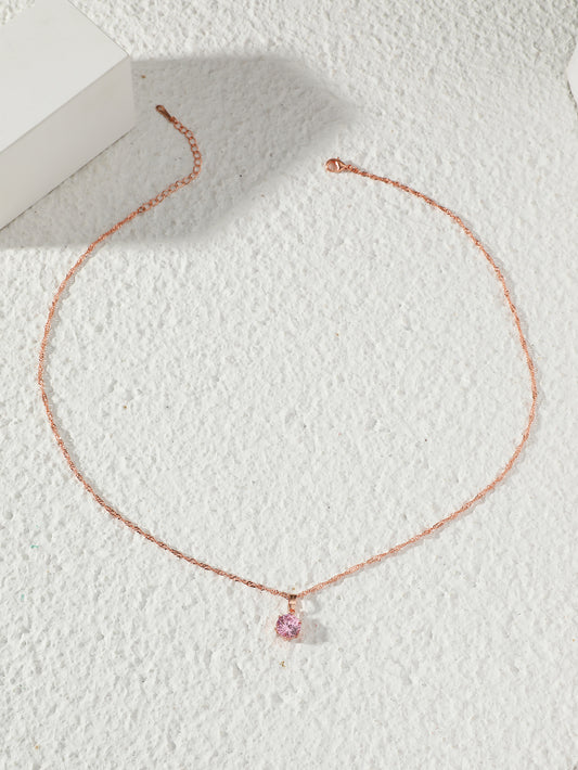 Pink Sapphire Solitaire Zircon Crystal Rose Gold Pendant Necklace