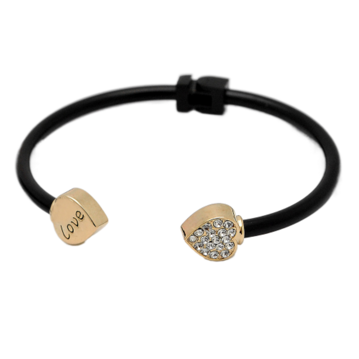 Love Zircon Crystal Filled Gold Tone Open Adjustable Bangle