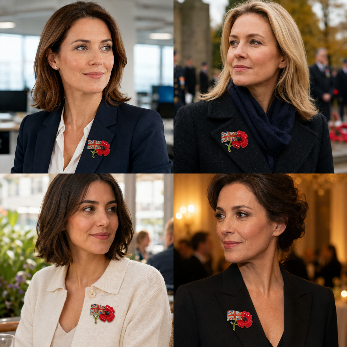 Luxury Women Poppy Brooch with Red Flower Diamantes UK Flag Pins Remembrance