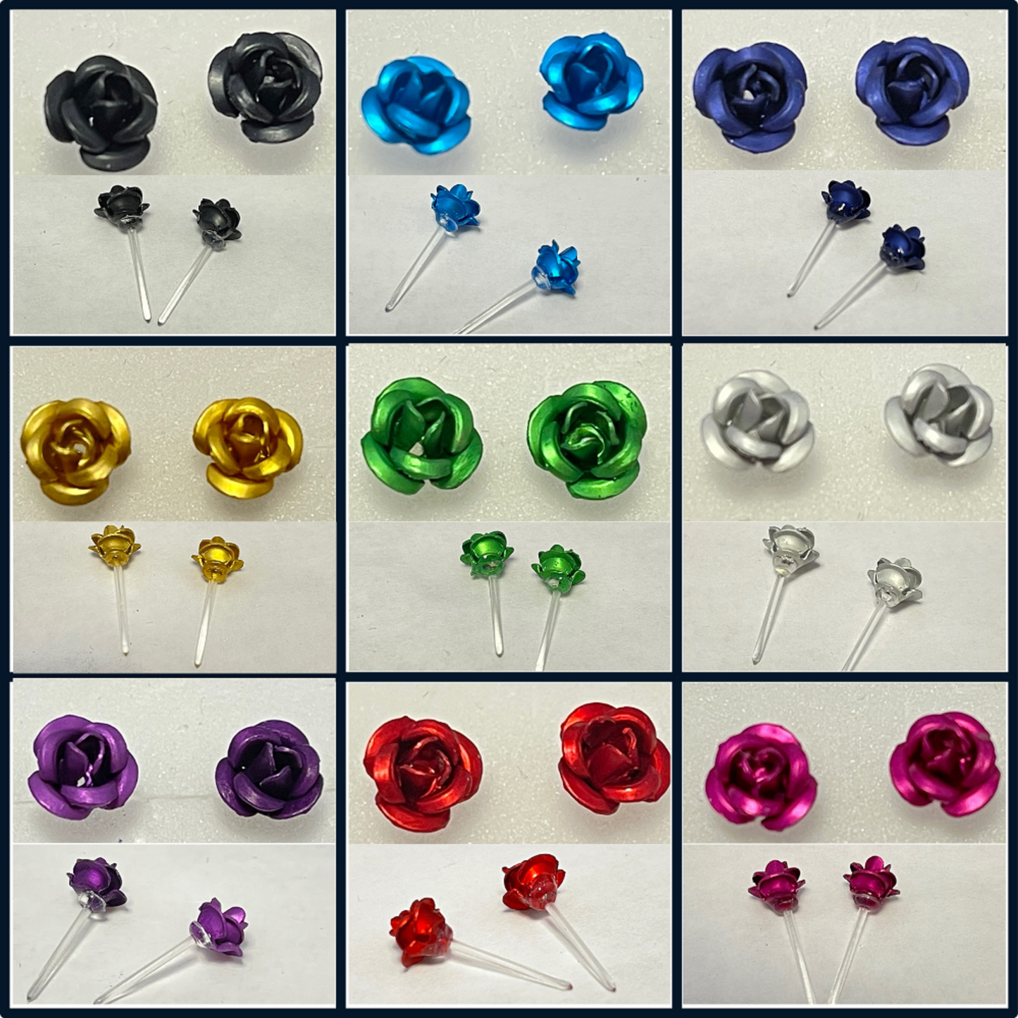 2 Pairs – Delicate Floral 3D Craved Rose Nylon Plastic Posts Stud Hypoallergenic Earrings