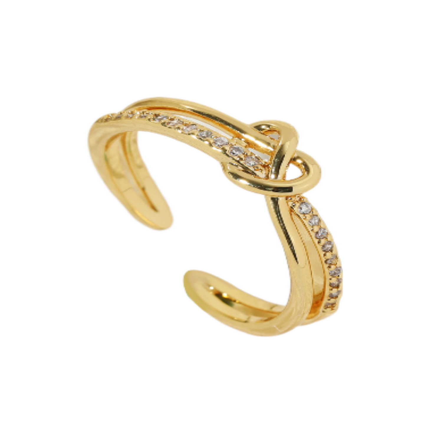 Love Heart Zircon Crystal Open Ring Adjustable