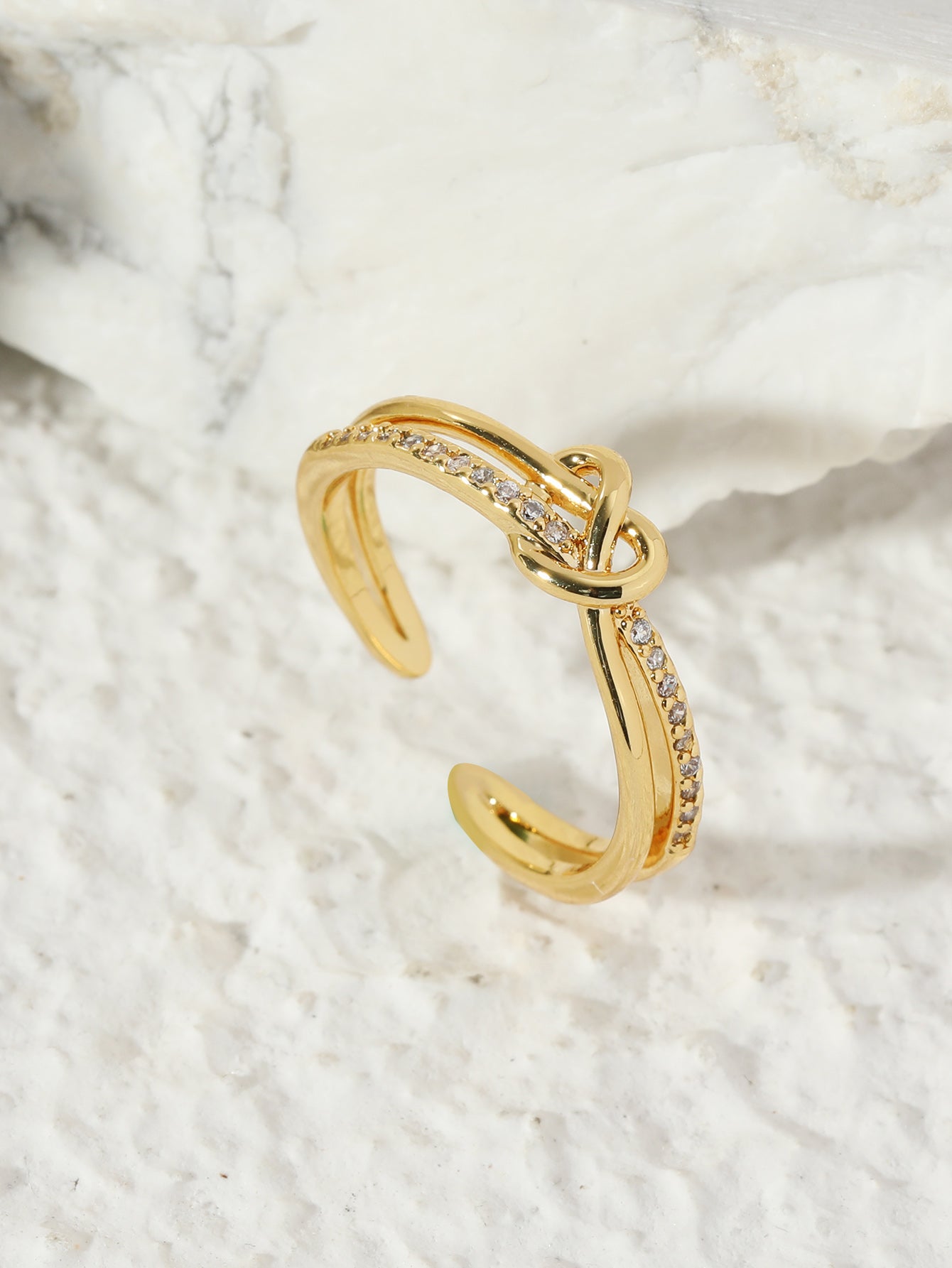 Love Heart Zircon Crystal Open Ring Adjustable