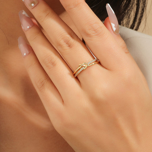 Love Heart Zircon Crystal Open Ring Adjustable