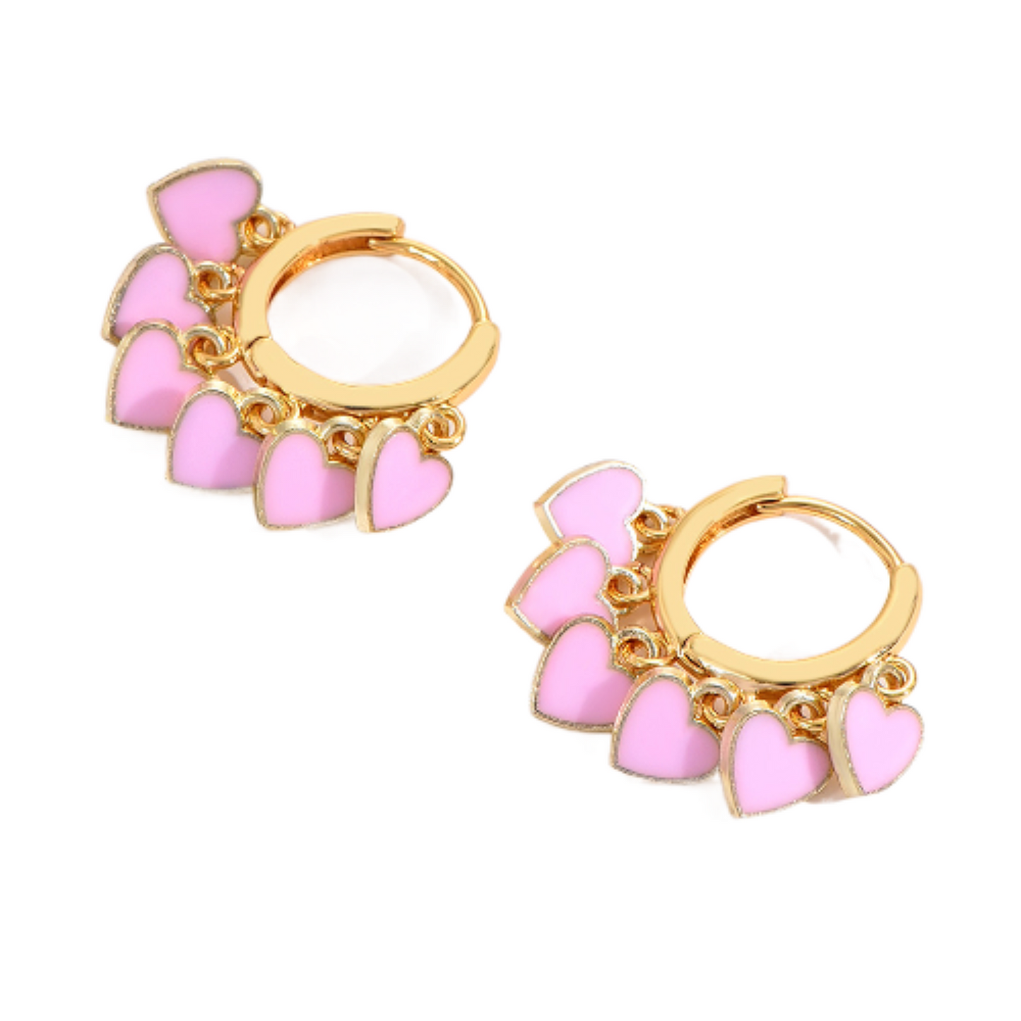 Pink Love Heart Charms Huggie Gold Plated Earrings