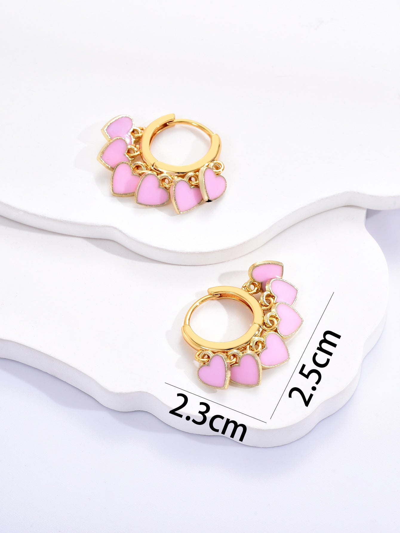 Pink Love Heart Charms Huggie Gold Plated Earrings