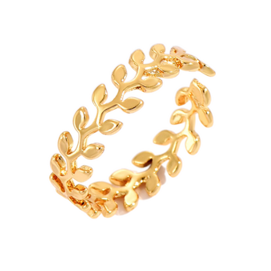Leaf Design Wrap Cuff Open Ring Adjustable in Gold or Rosegold