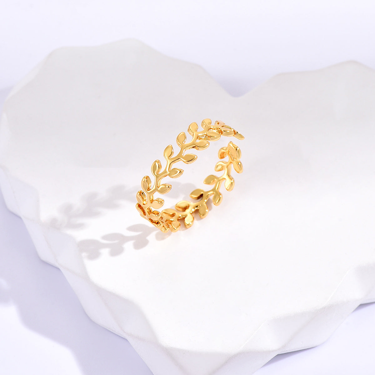 Leaf Design Wrap Cuff Open Ring Adjustable in Gold or Rosegold