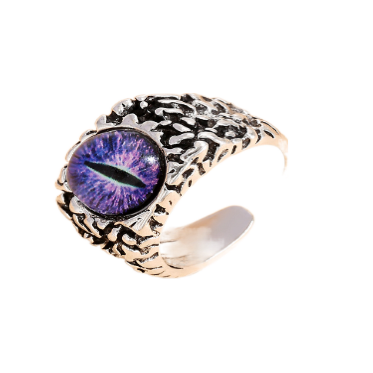 Purple Cat Eye Silver Tone Open Ring Adjustable