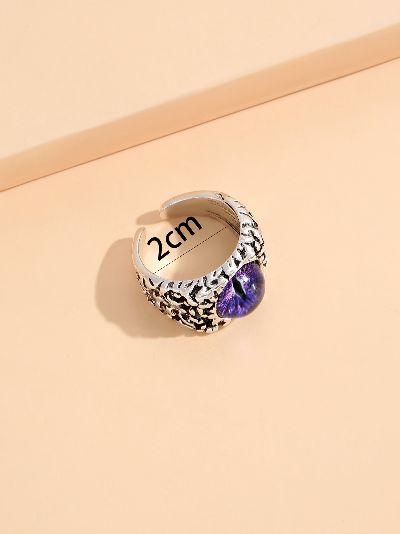Purple Cat Eye Silver Tone Open Ring Adjustable