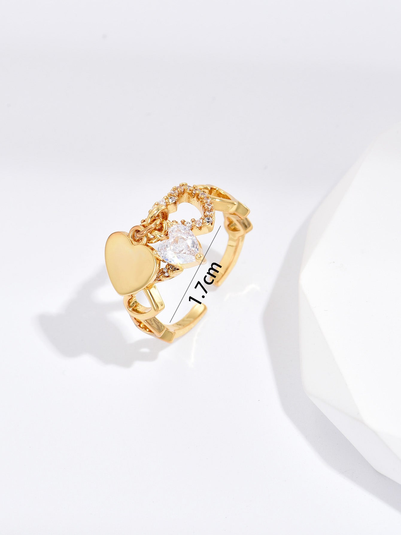 Love Heart Charm Zircon Crystal Band Open Ring Adjustable