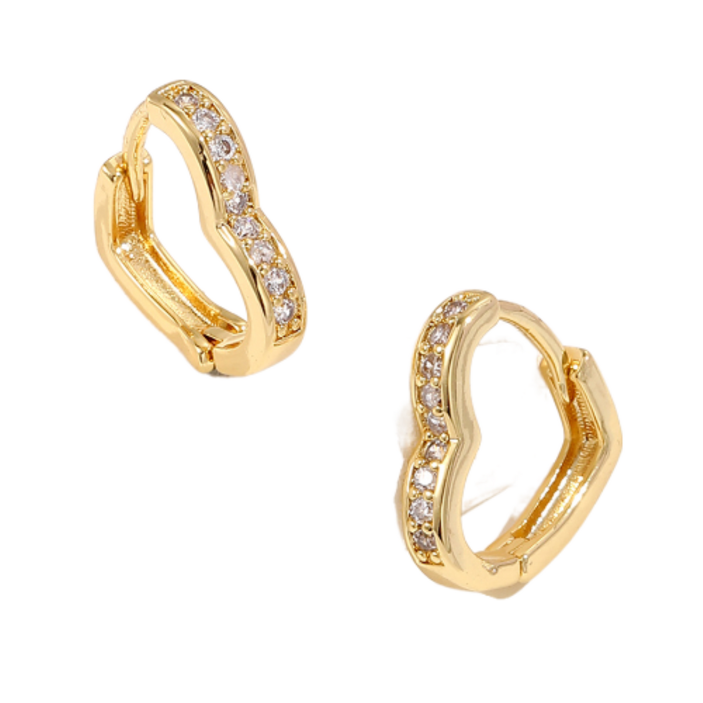 Love Heart Zircon Crystals Hoop Huggie Gold Plated Earrings