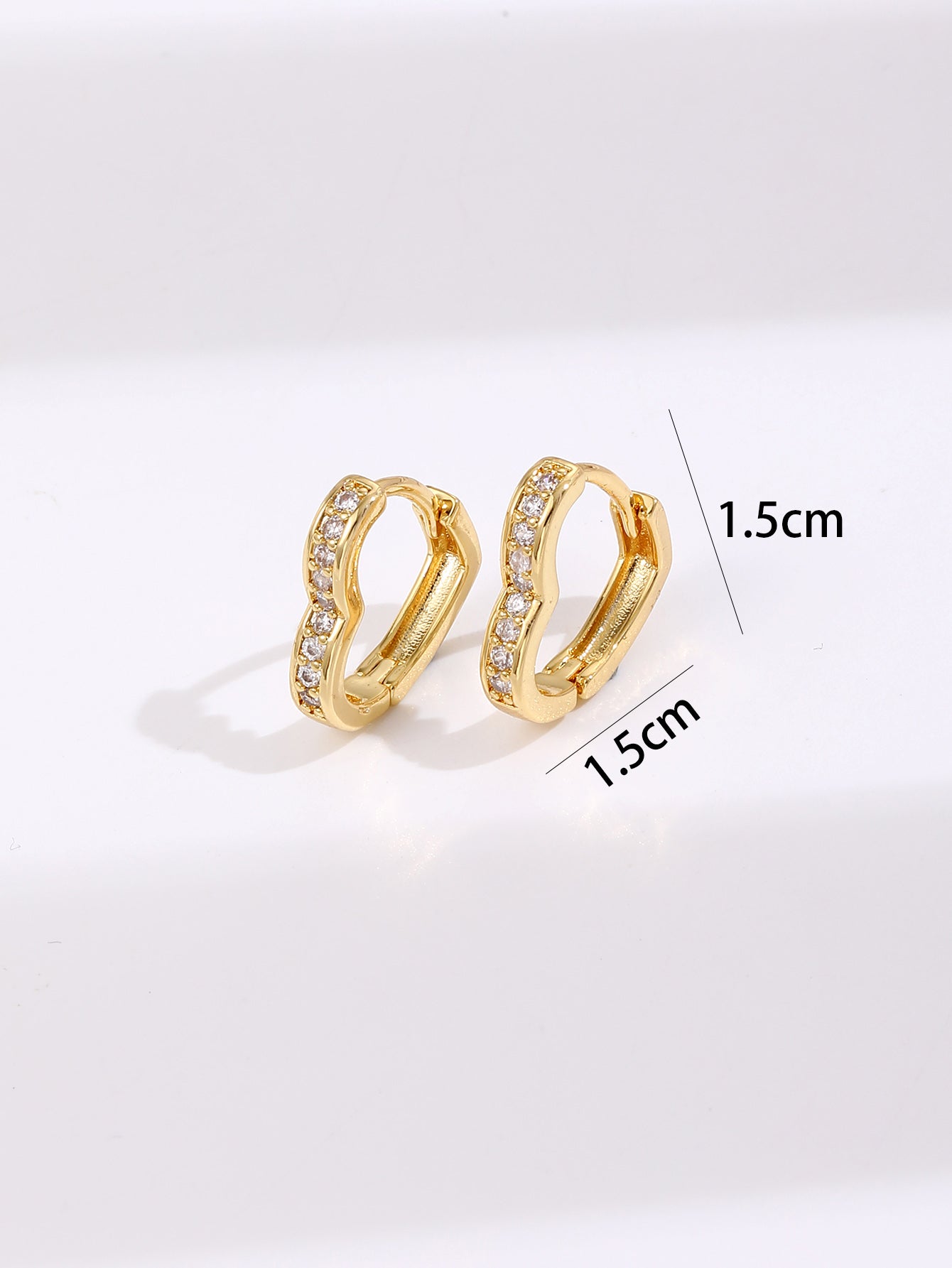 Love Heart Zircon Crystals Hoop Huggie Gold Plated Earrings