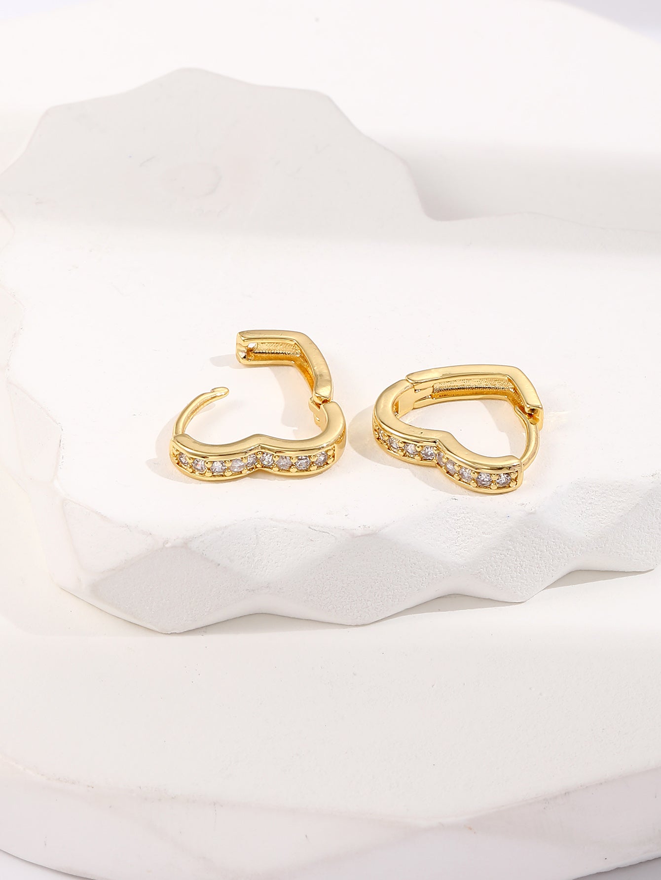 Love Heart Zircon Crystals Hoop Huggie Gold Plated Earrings