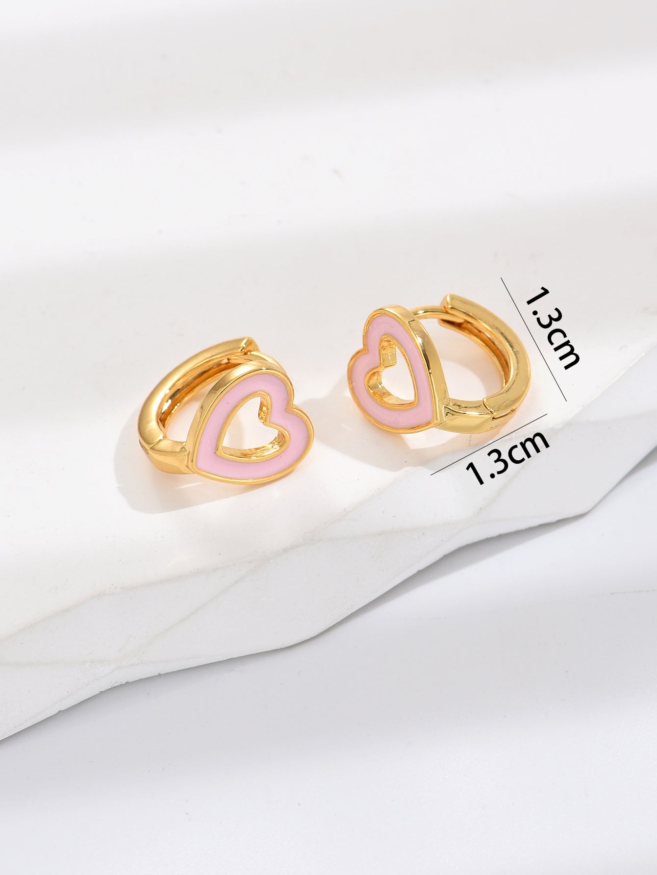 Pink Enamel Love Heart Huggie Hoop Gold Plated Earrings