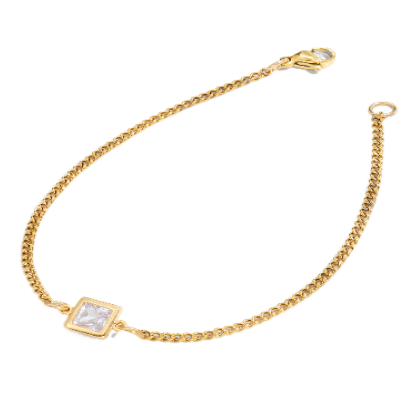 Princess Cut Square Zircon Crystals Gold Tone Bracelet