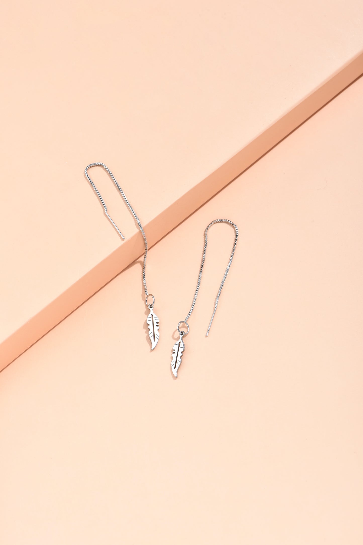 Leaf Threader Drop Dangling Earrings Silver Plated