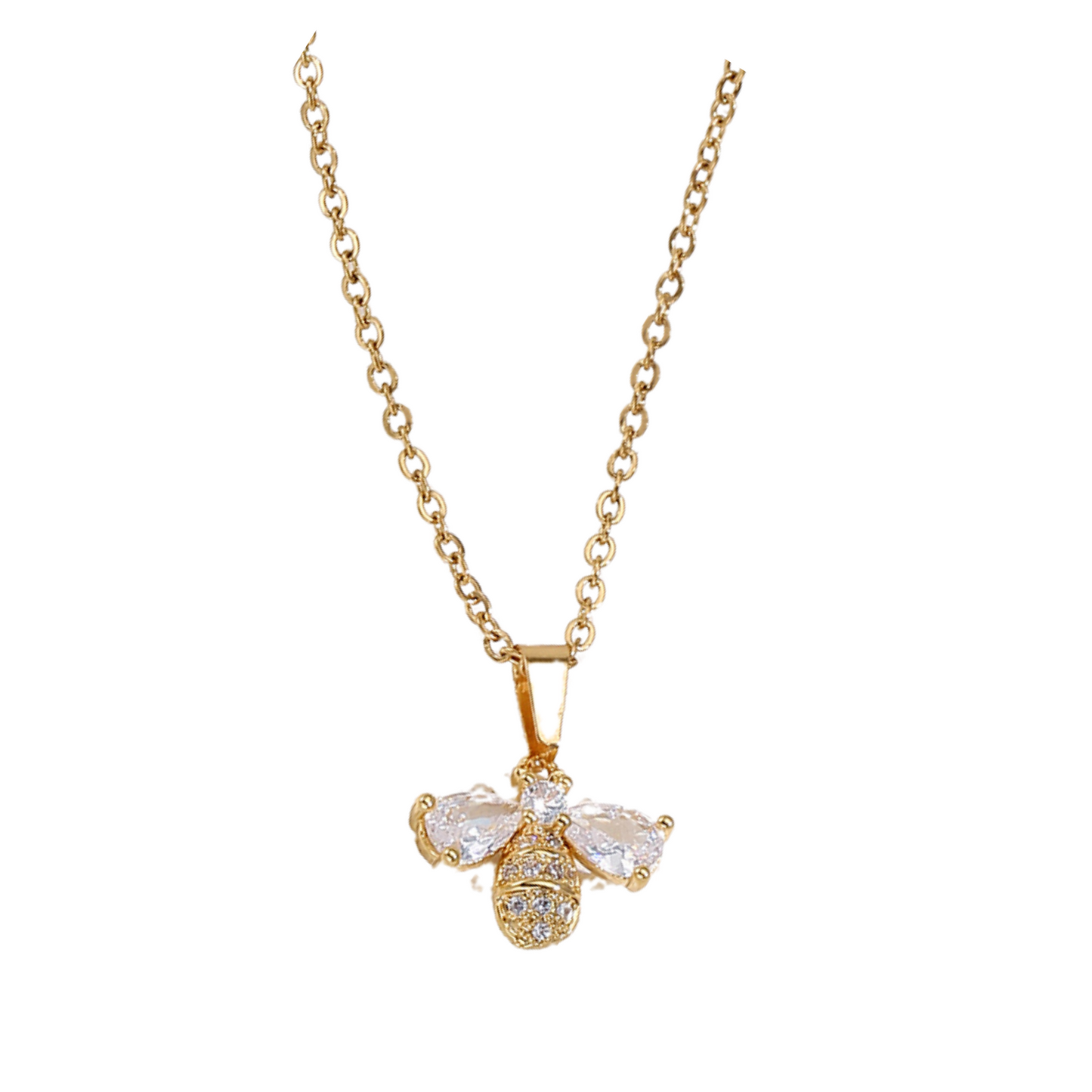 Bee Design Zircon Crystal Gold Plated Pendant Necklace
