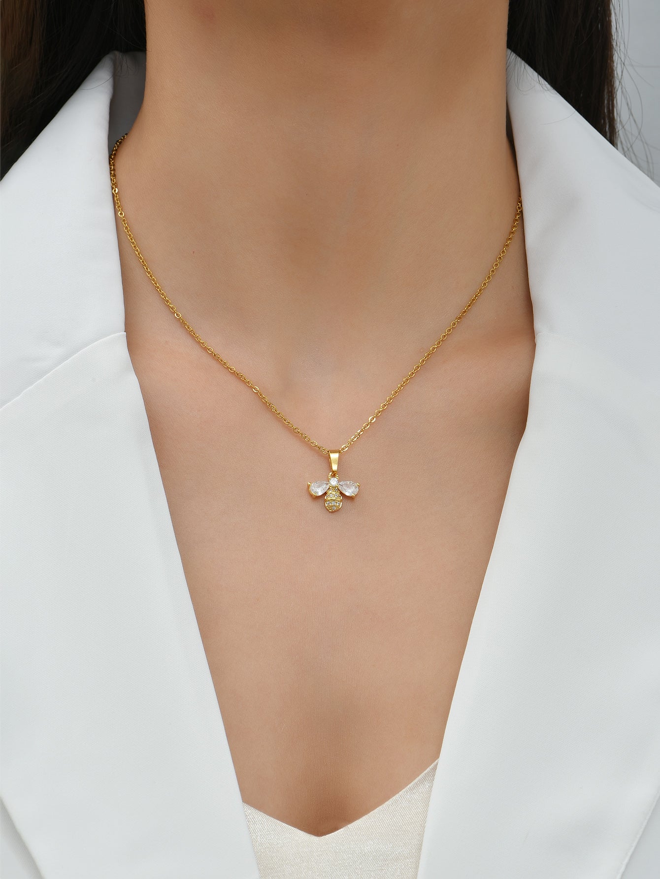 Bee Design Zircon Crystal Gold Plated Pendant Necklace