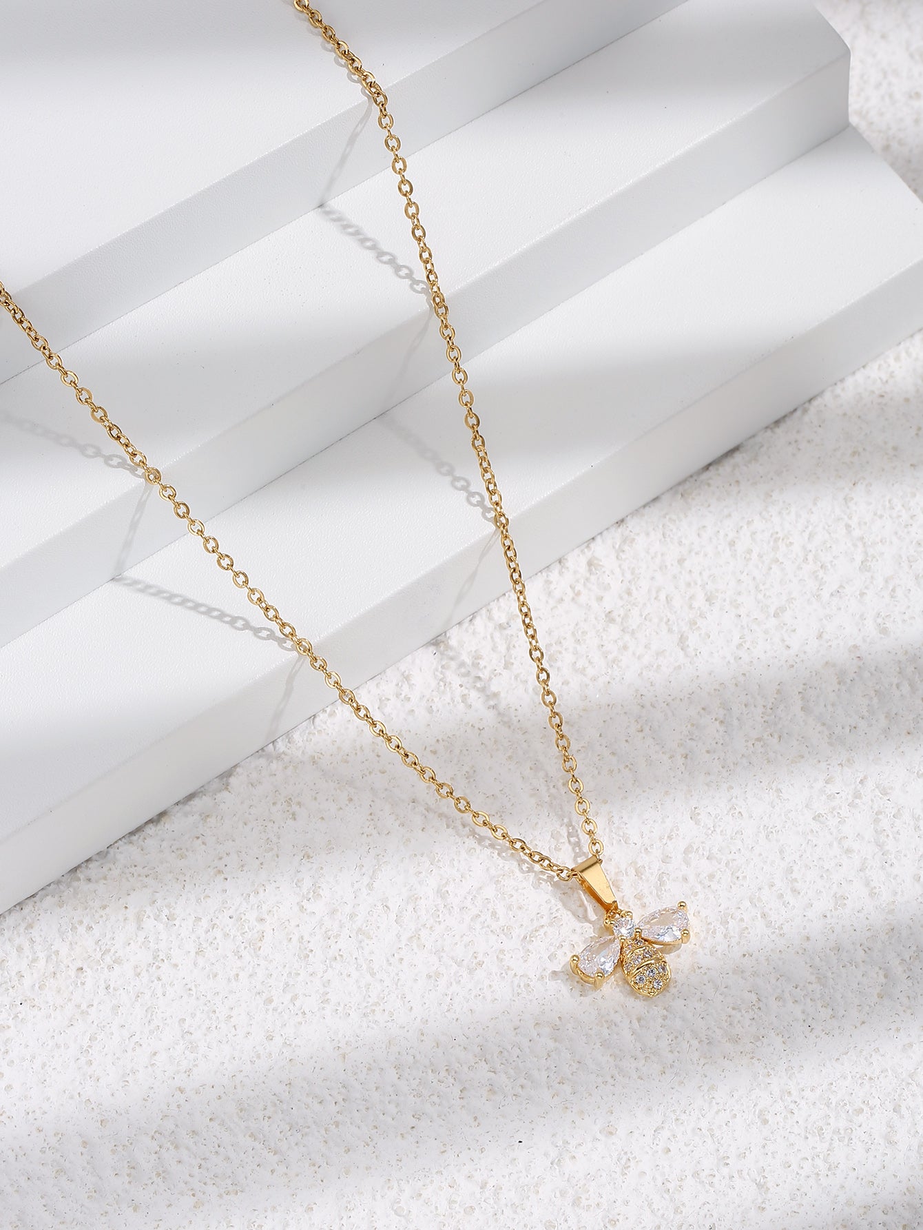 Bee Design Zircon Crystal Gold Plated Pendant Necklace