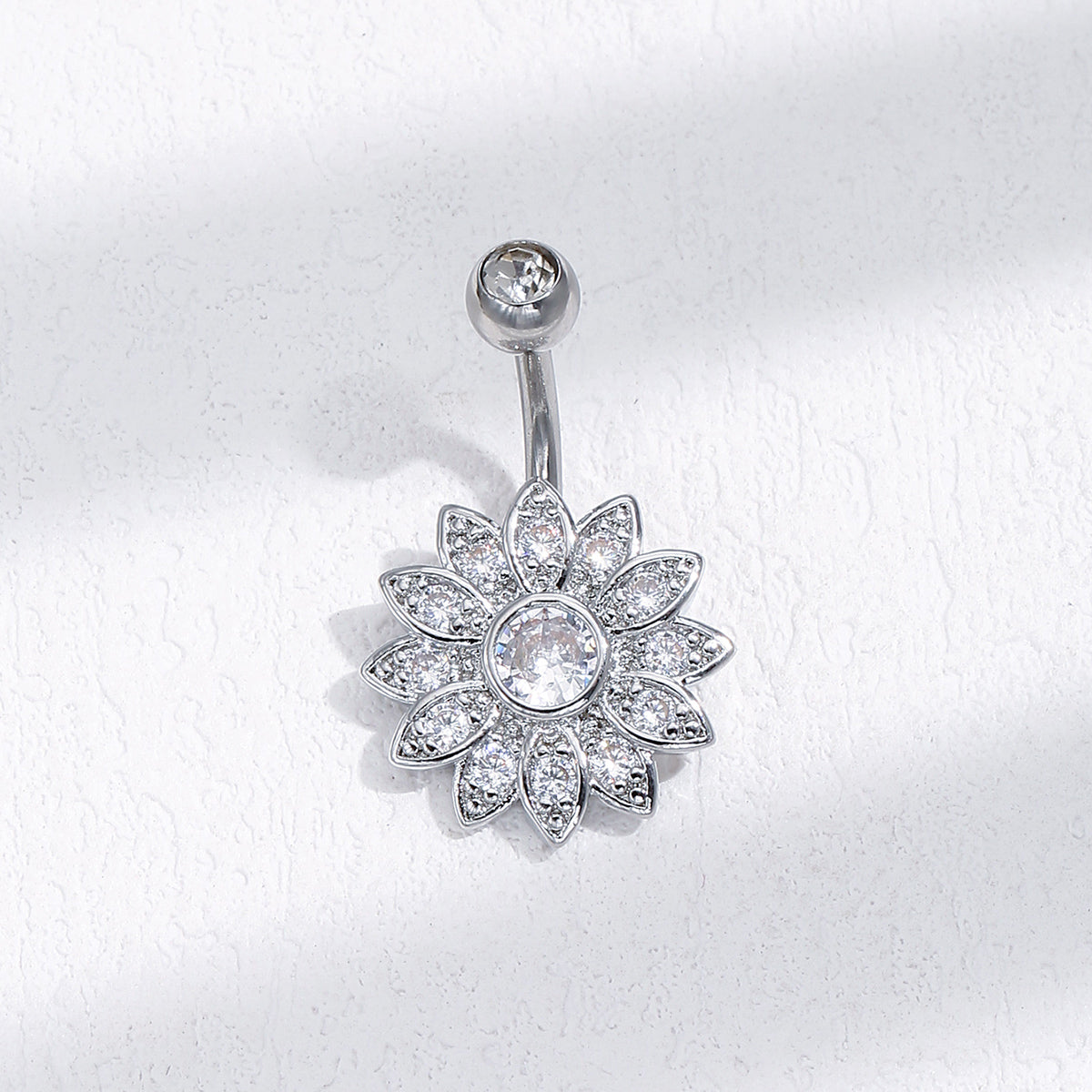 Sunflower Zircon Crystal Silver Plated Navel Belly Piercings Belly Ring