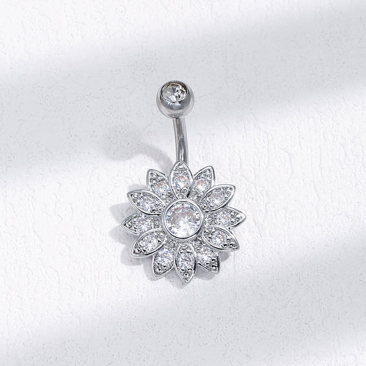 Sunflower Zircon Crystal Silver Plated Navel Belly Piercings Belly Ring