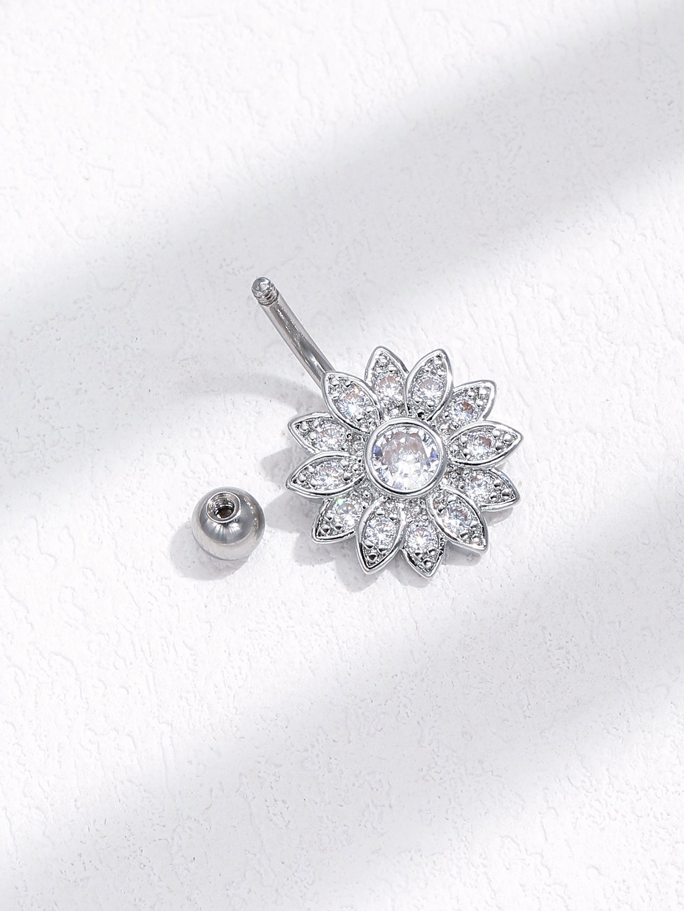 Sunflower Zircon Crystal Silver Plated Navel Belly Piercings Belly Ring
