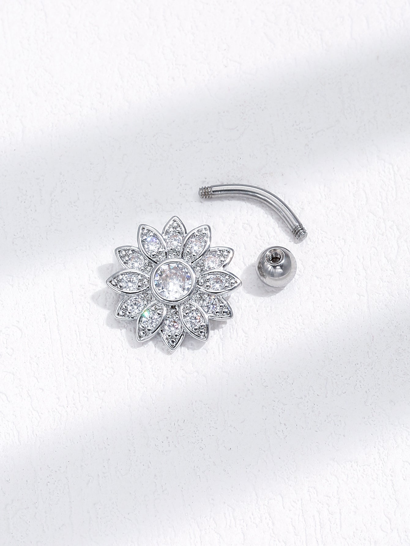 Sunflower Zircon Crystal Silver Plated Navel Belly Piercings Belly Ring