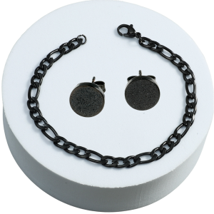 Men Stainless Steel Black Chunky Chain Links Bracelet And Titanium Steel Matte Round Stud Earrings Set