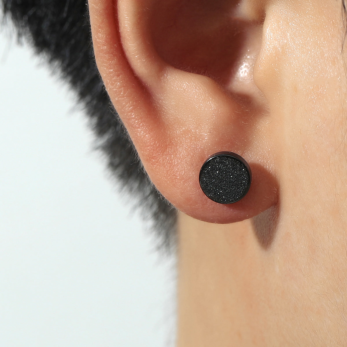 Titanium Steel Matte Black Round Stud Earrings Unisex