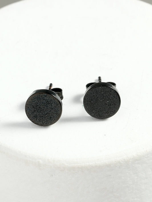 Titanium Steel Matte Black Round Stud Earrings Unisex