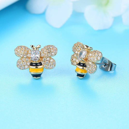 Bee Design Zircon Crystal Stud Earrings