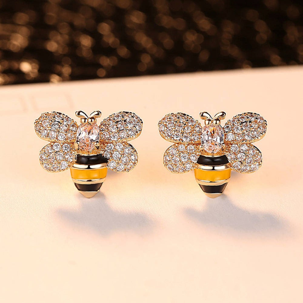 Bee Design Zircon Crystal Stud Earrings