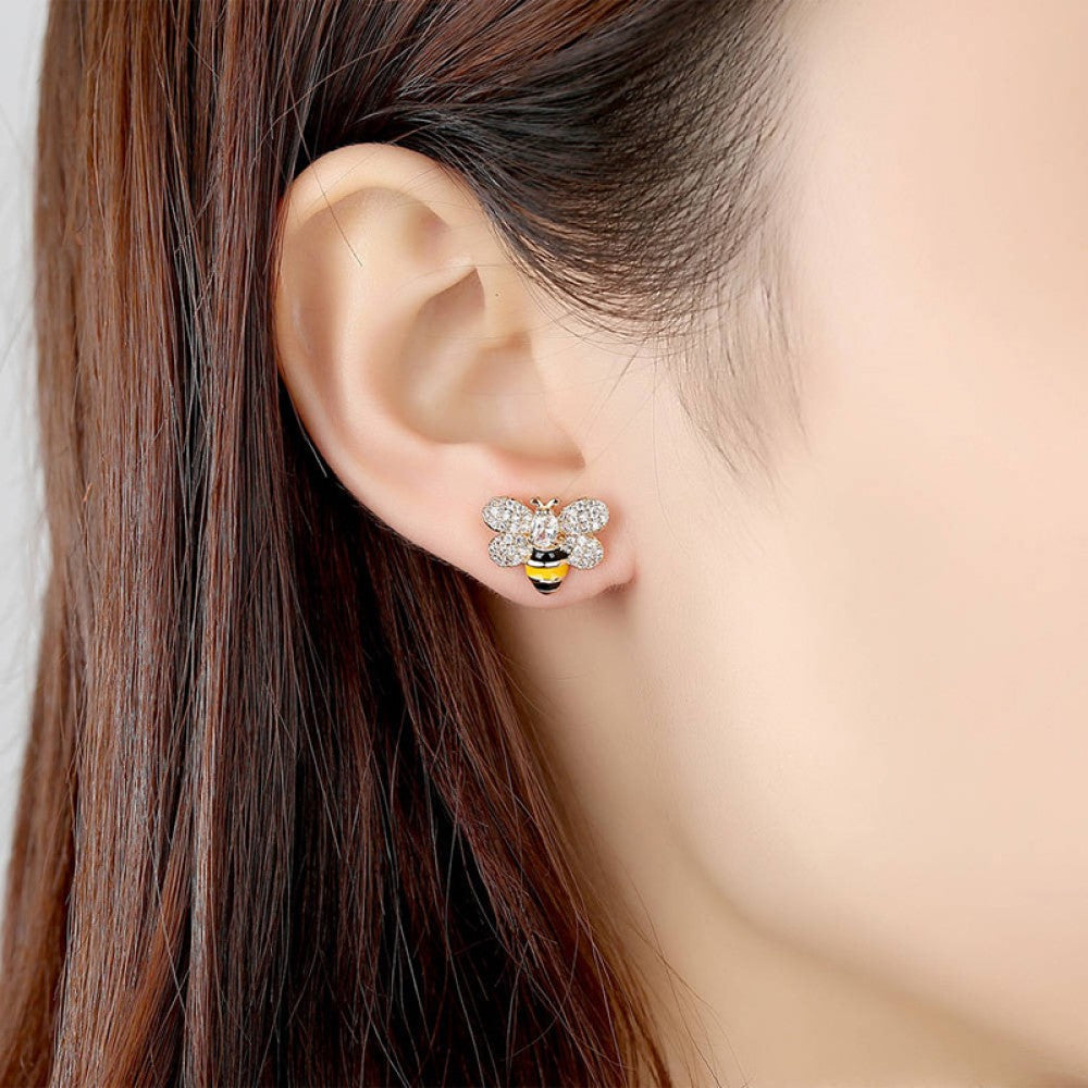Bee Design Zircon Crystal Stud Earrings