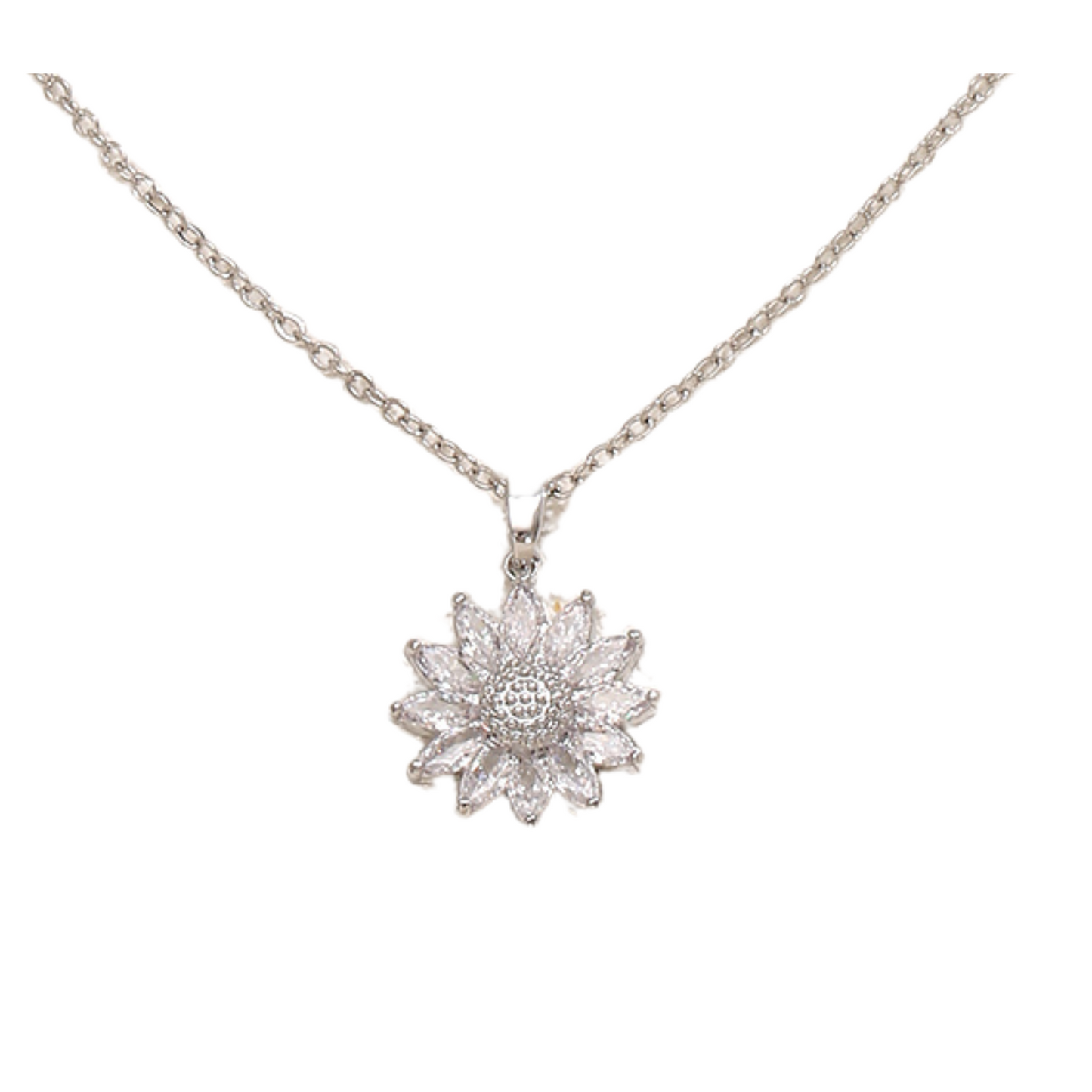 Sunflower Zircon Crystal Silver Plated Pendant Necklace