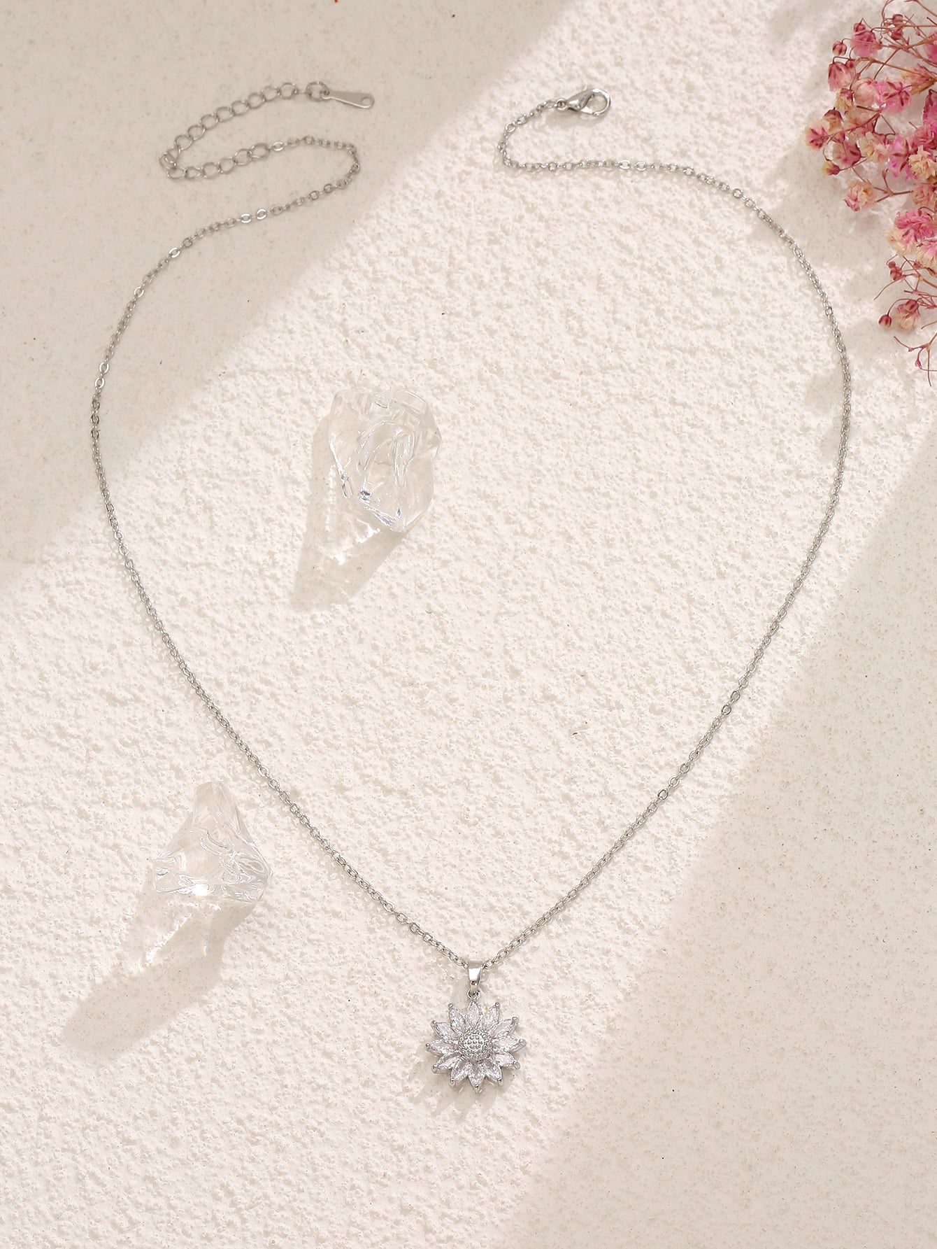 Sunflower Zircon Crystal Silver Plated Pendant Necklace