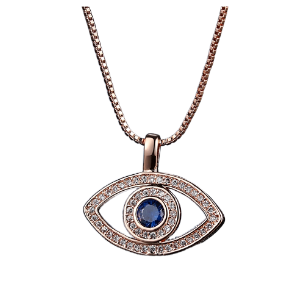 Blue Evil Eye Zircon Crystal Silver or Rosegold Pendant Necklace