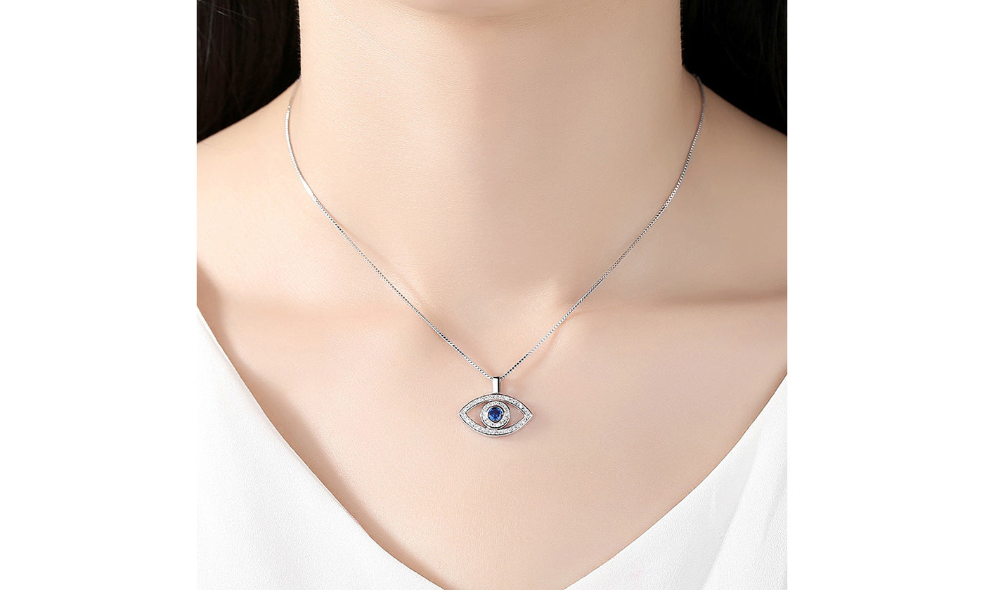 Blue Evil Eye Zircon Crystal Silver or Rosegold Pendant Necklace