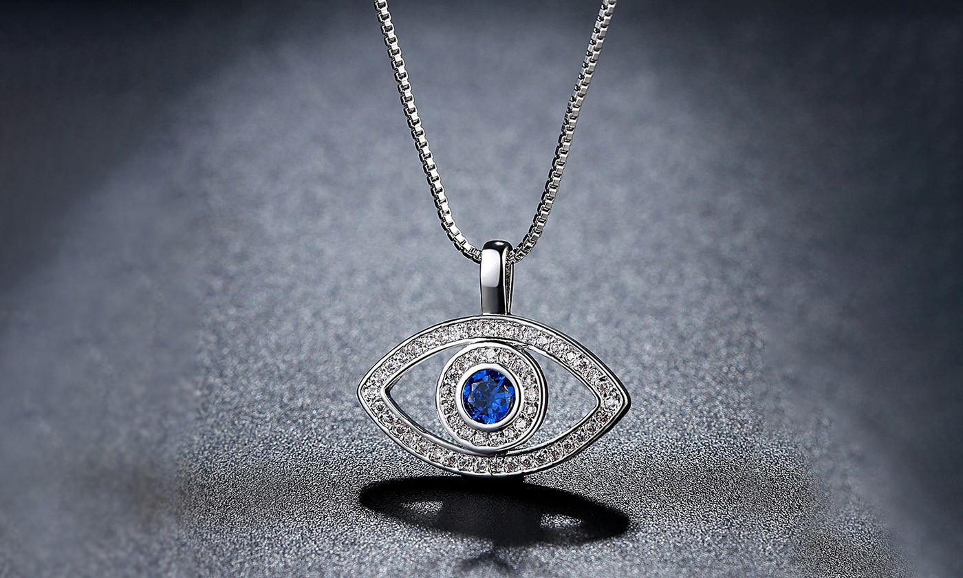 Blue Evil Eye Zircon Crystal Silver or Rosegold Pendant Necklace