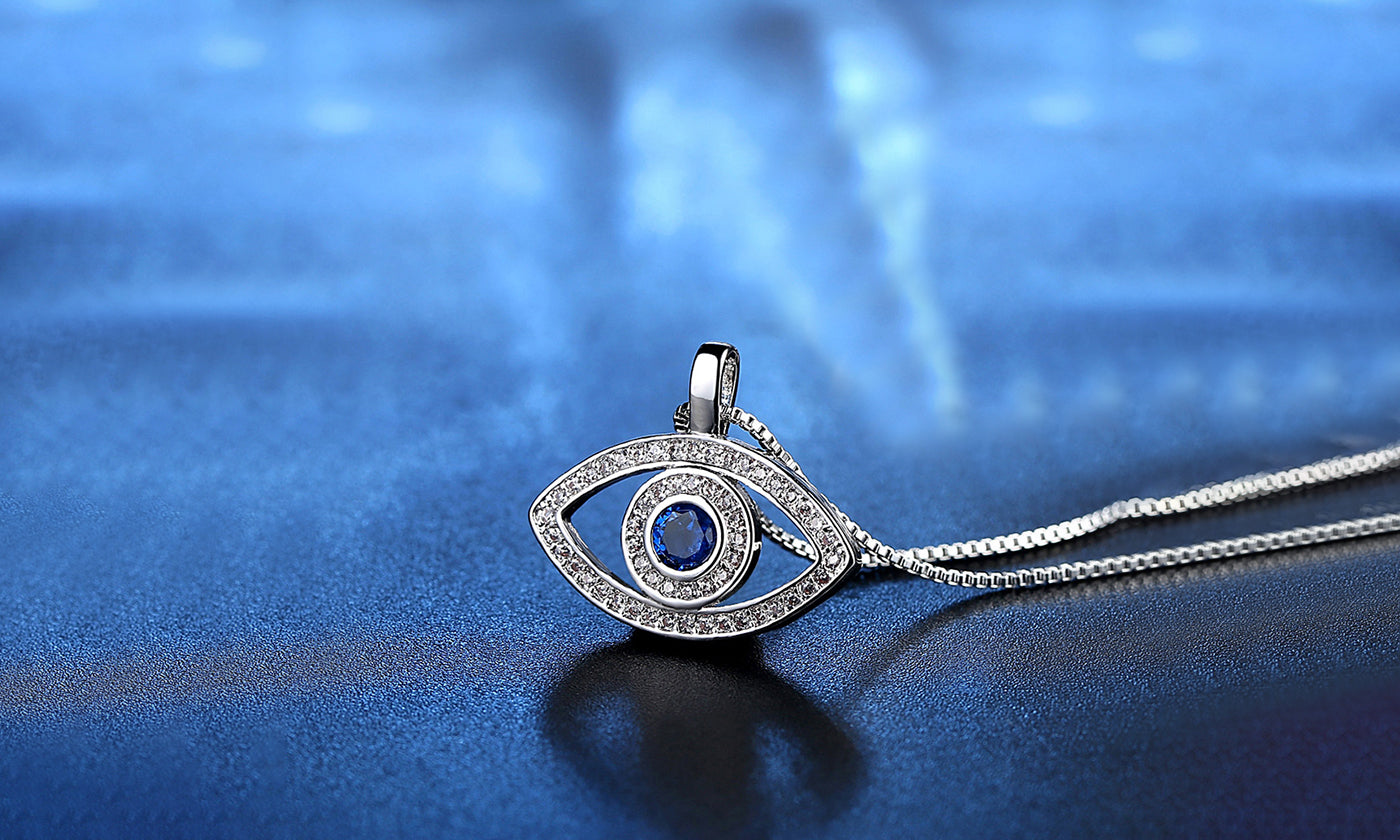Blue Evil Eye Zircon Crystal Silver or Rosegold Pendant Necklace