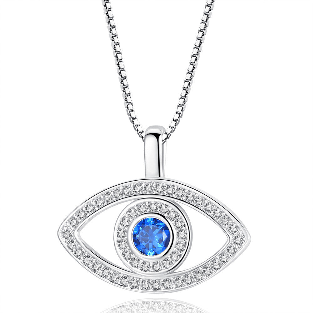 Blue Evil Eye Zircon Crystal Silver or Rosegold Pendant Necklace