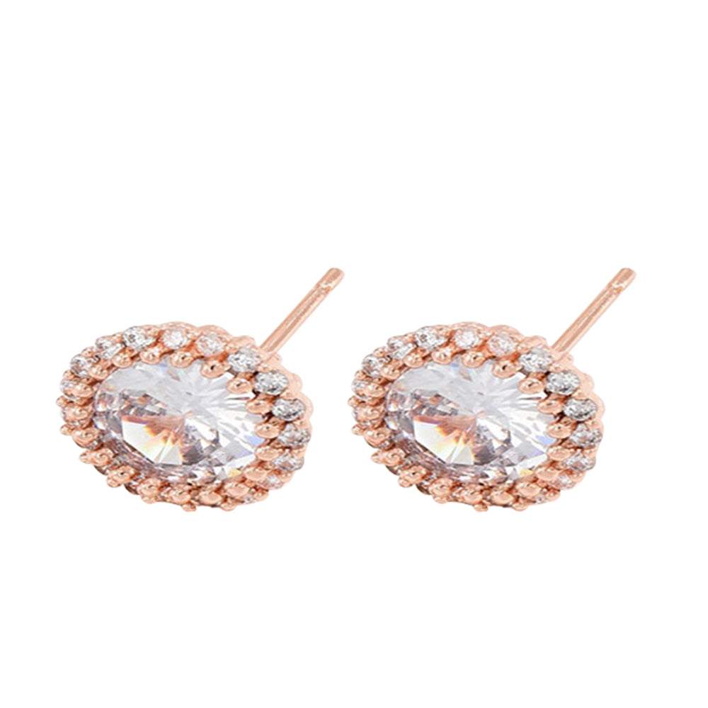 Clear Crystal Cubic Zirconia Round Stud Earrings in Silver Tone or Rosegold Tone