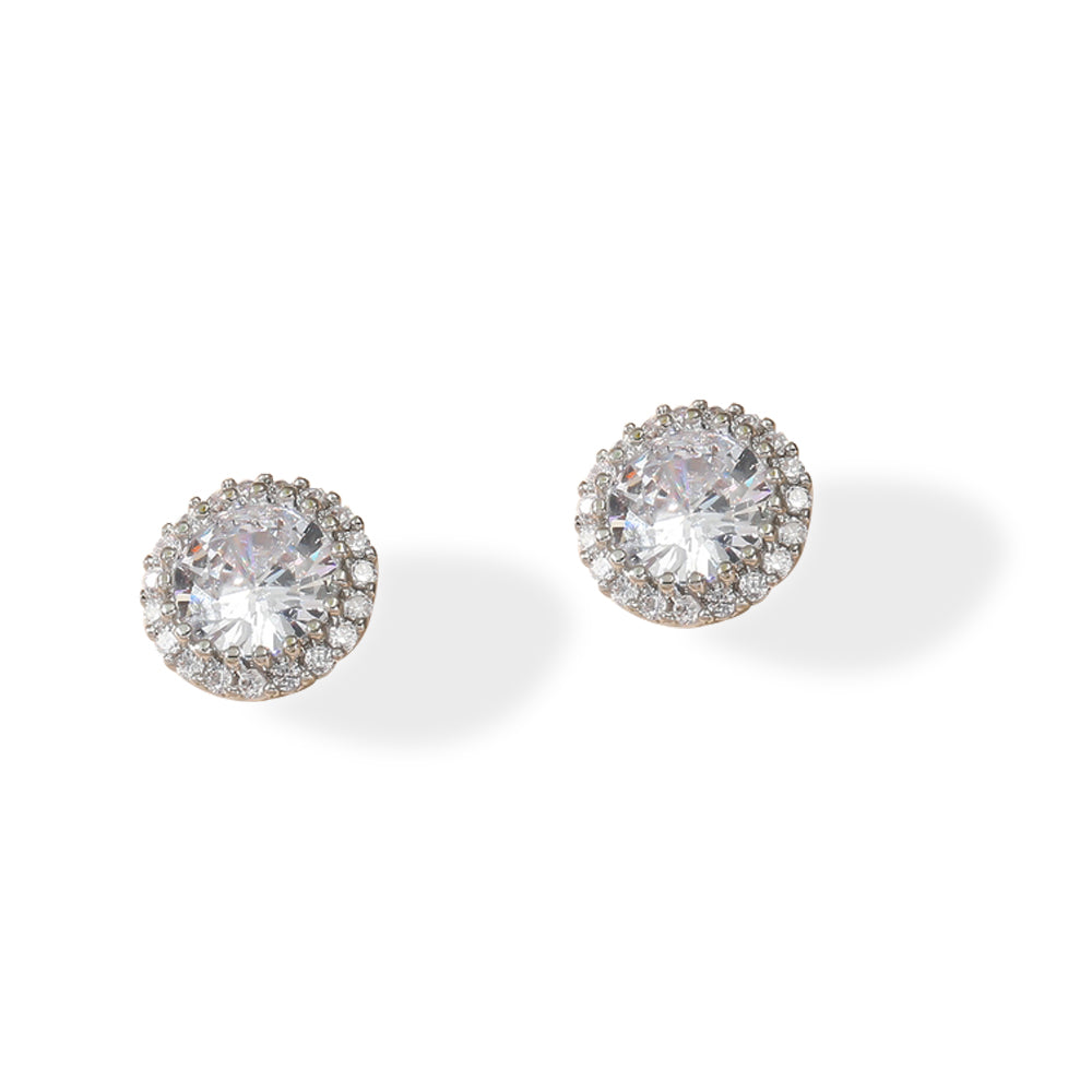 Clear Crystal Cubic Zirconia Round Stud Earrings in Silver Tone or Rosegold Tone