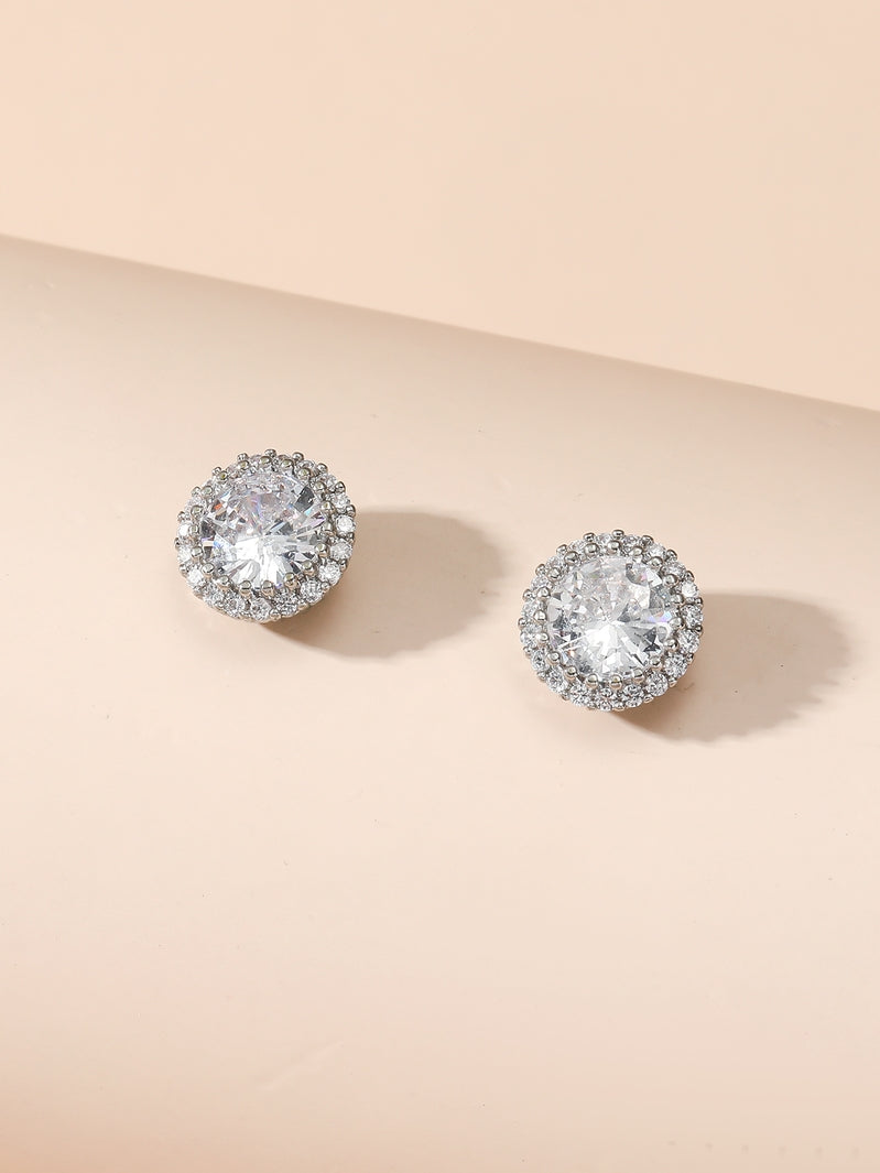 Clear Crystal Cubic Zirconia Round Stud Earrings in Silver Tone or Rosegold Tone