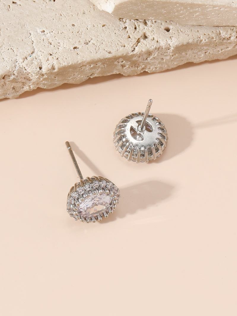 Clear Crystal Cubic Zirconia Round Stud Earrings in Silver Tone or Rosegold Tone