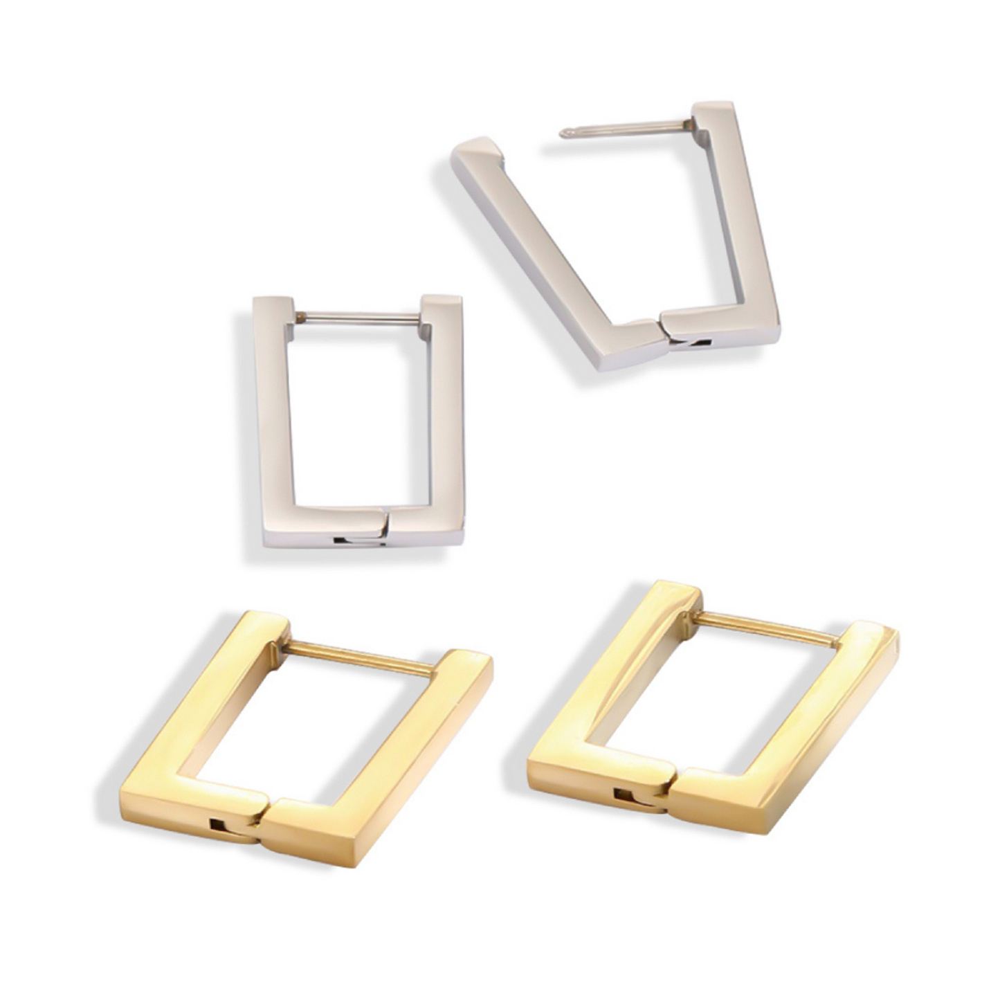 Rectangle Hoop Earrings In Gold or Silver
