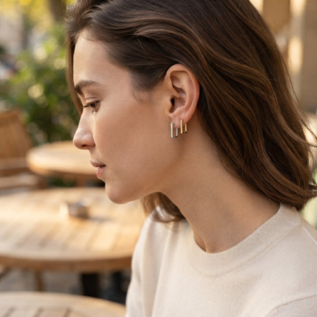 Rectangle Hoop Earrings In Gold or Silver