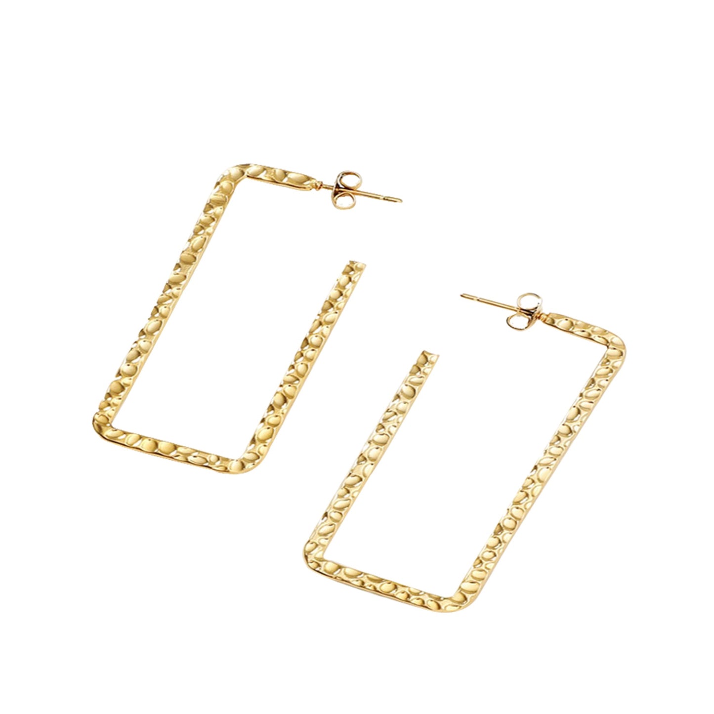 Gold Tone Rectangle Geometric Design Hoop Earrings