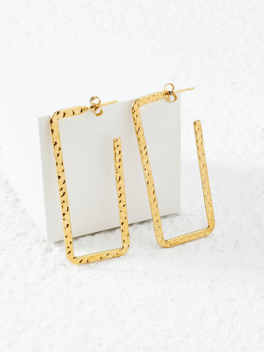 Gold Tone Rectangle Geometric Design Hoop Earrings