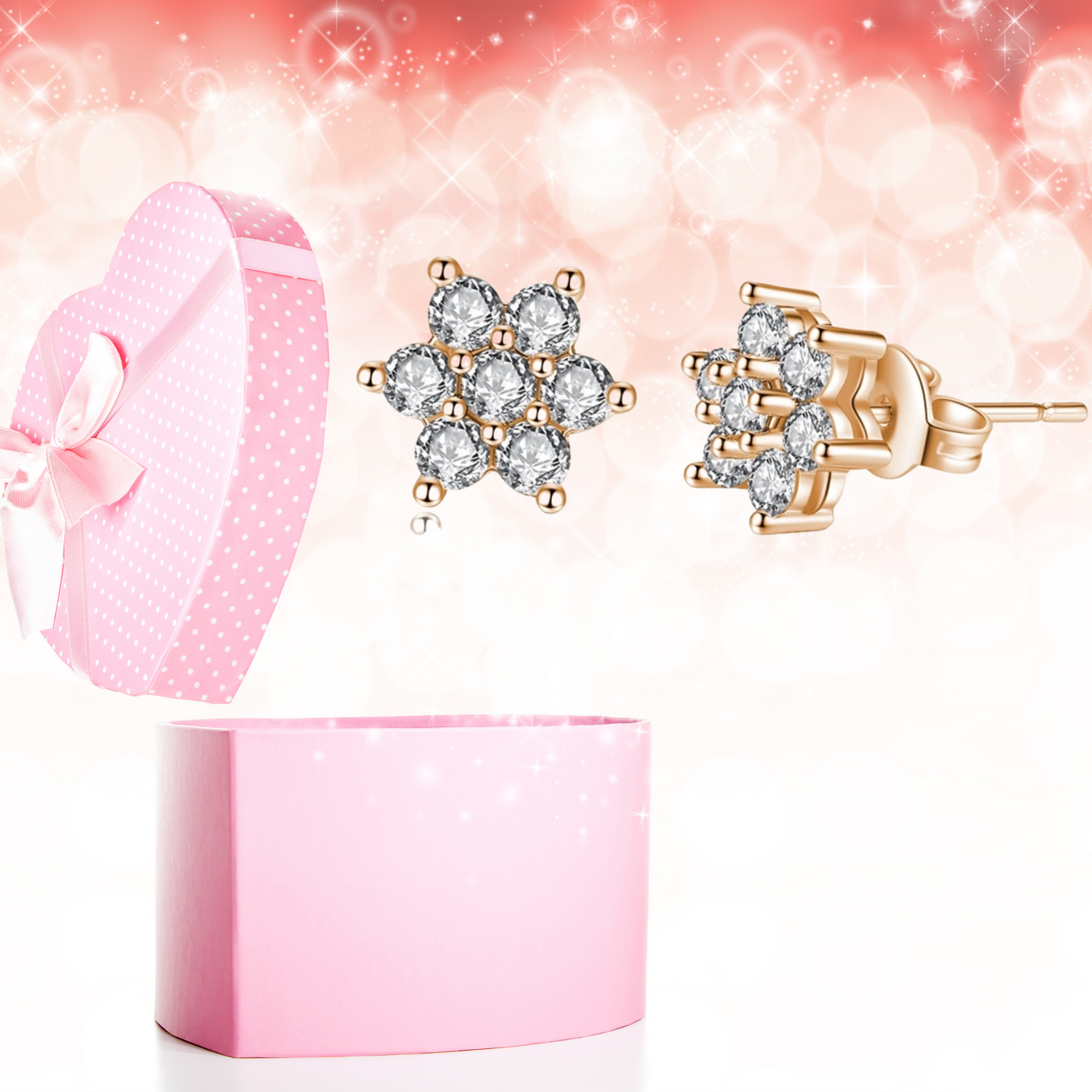 Sparkling Crystals Women Rosegold Flower Stud Earrings